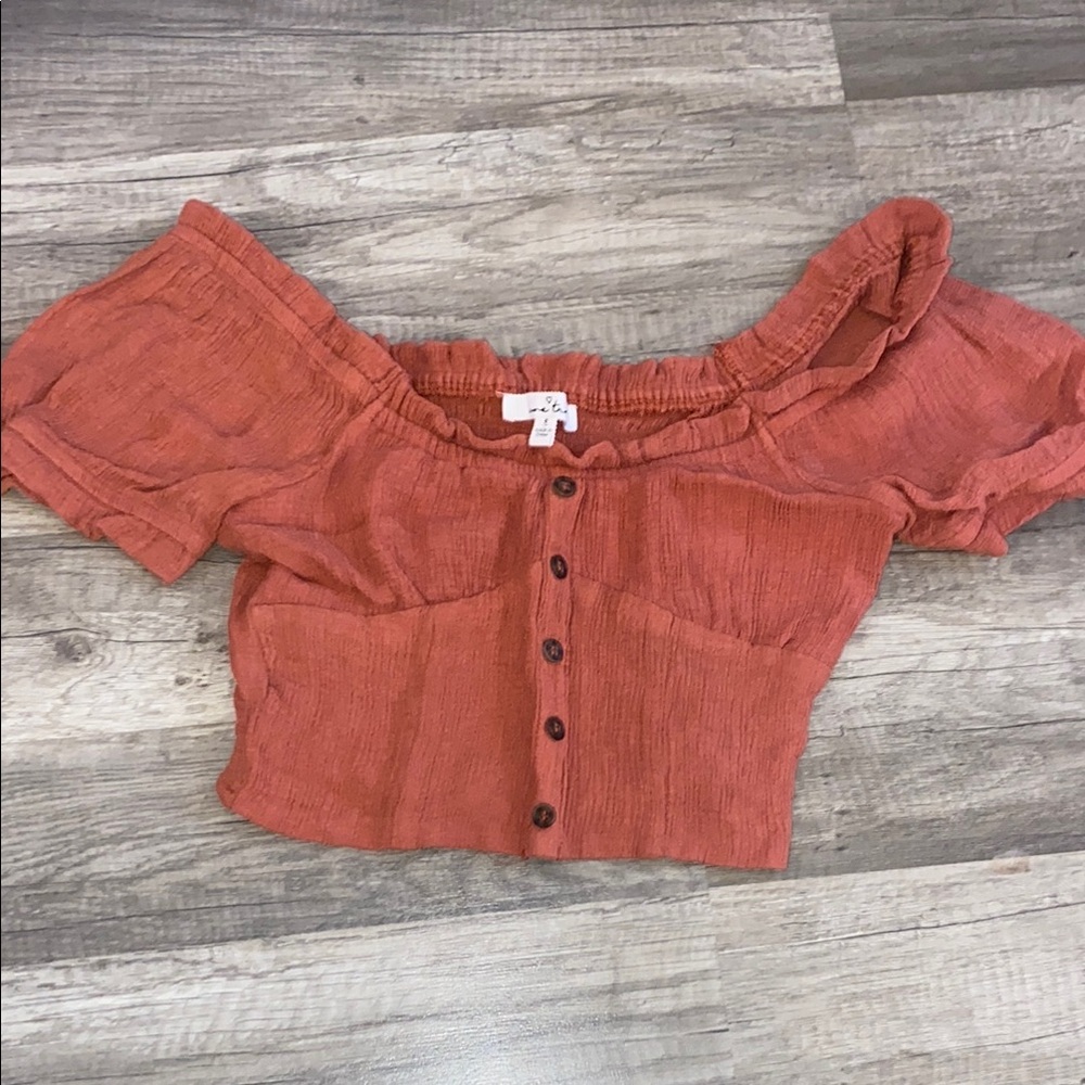 Rusty Orange Puff Sleeve Crop Blouse - Picture 2 of 2